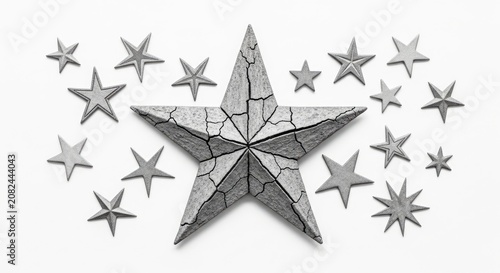 Metallic star collection in monochrome on white background for decoration