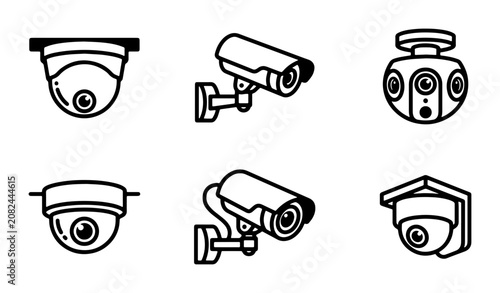 Foto Security Camera Icons, Surveillance System Vector Graphics, CCTV Equipment Set,