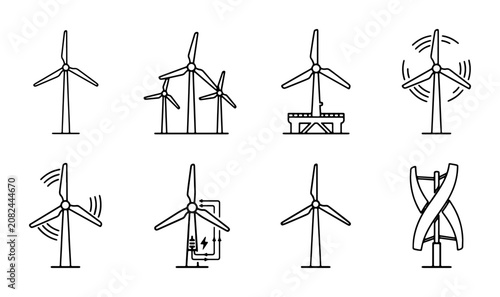 Foto Wind Turbine Icons Set, Renewable Energy Vector Graphics, Sustainable Power Gene