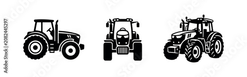 Foto Set of modern farm tractor vector icons for agricultural design