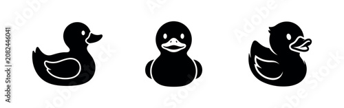 Valokuva Three black rubber duck icons on white background