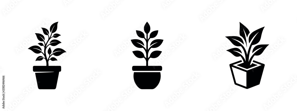 Obraz premium Elegant Potted House Plant Icon Set