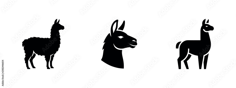 Fototapeta premium Llama icon set. South American animal vector illustration in flat style.