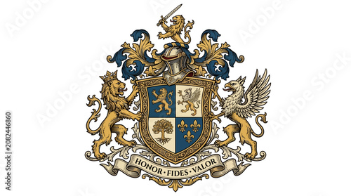 Heraldic coat of arms with lion and griffin.