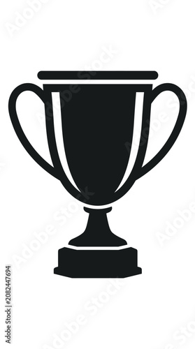 Black Trophy Icon Vector - First Place Award Symbol, Winner Cup Silhouette