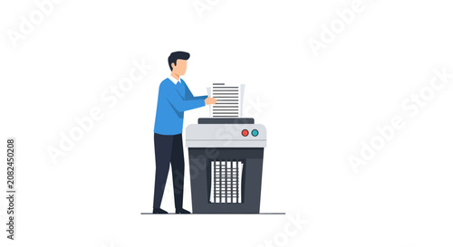 Obraz na plátně Man operating large multifunction office printer machine.