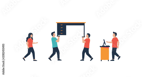 Tableau sur toile Team of workers moving office furniture during business relocation