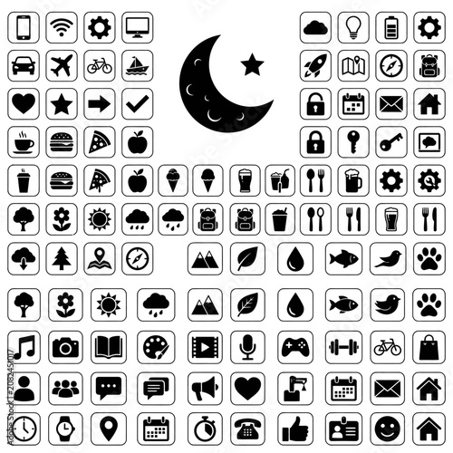 Collection of Black and White Icons - Digital Symbols and Icons Set