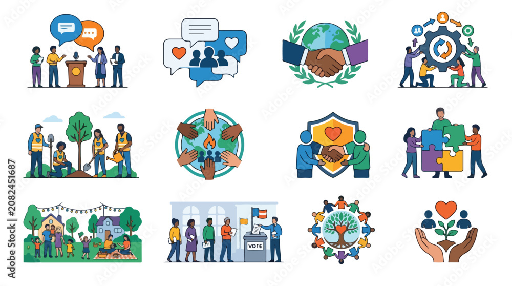 Fototapeta premium Diverse group of people collaborating on community and social impact projects.