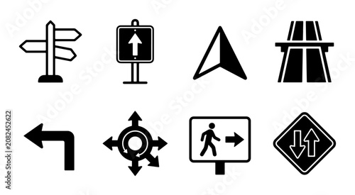 Tableau sur toile Navigation Icons Set: Directional Signs, Arrows, Crossroads, and Wayfinding Symb