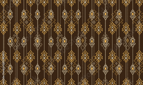 Nature vintages cross stitch traditional ethnic pattern paisley flower Ikat background abstract Aztec African Indonesian Indian seamless pattern for fabric print cloth dress carpet curtains and sarong
