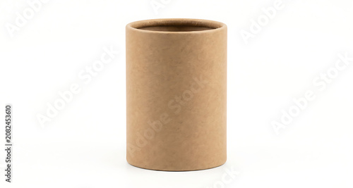Empty brown kraft paper tube container standing upright on a white background