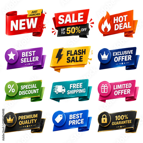 Promotional Sale Badge and Ribbon Set for Ecommerce Marketing UI Elements Collection