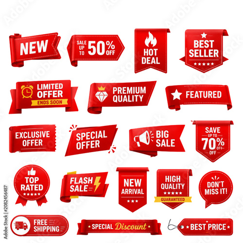 Promotional Sale Badge and Ribbon Set for Ecommerce Marketing UI Elements Collection
