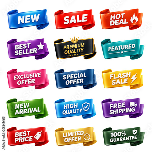 Promotional Sale Badge and Ribbon Set for Ecommerce Marketing UI Elements Collection