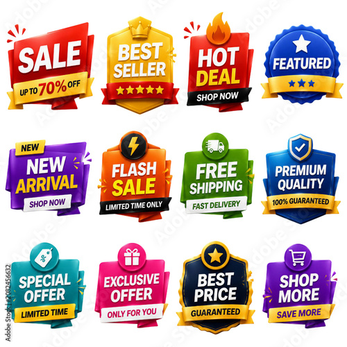 Promotional Sale Badge and Ribbon Set for Ecommerce Marketing UI Elements Collection