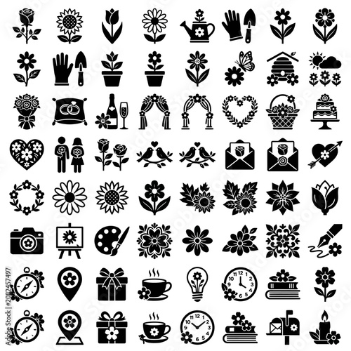 Foto Floral Icons Set: Flowers, Gardening, Love, Celebrations, and Seasons