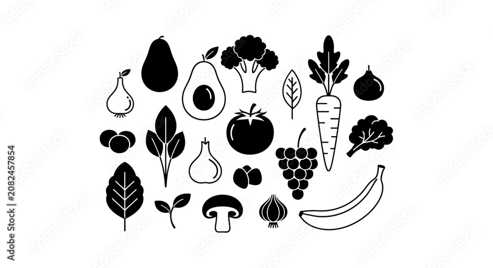 Fototapeta premium Healthy fresh food assortment collection organic produce icons