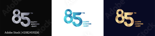 85th Logo Anniversary with abstract twist consept, Happy Anniversary with Colorful Gradient, Luxury Gold and Elegant Silver. Editable vector