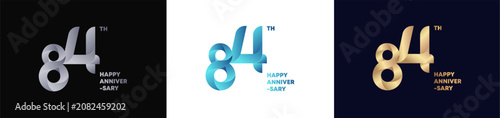 84th Logo Anniversary with abstract twist consept, Happy Anniversary with Colorful Gradient, Luxury Gold and Elegant Silver. Editable vector