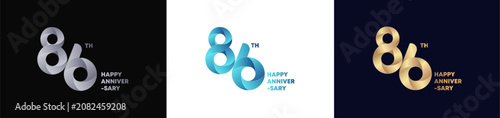 86th Logo Anniversary with abstract twist consept, Happy Anniversary with Colorful Gradient, Luxury Gold and Elegant Silver. Editable vector