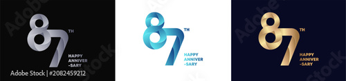 87th Logo Anniversary with abstract twist consept, Happy Anniversary with Colorful Gradient, Luxury Gold and Elegant Silver. Editable vector