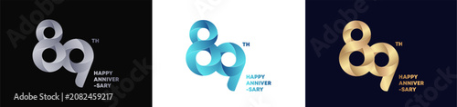 89th Logo Anniversary with abstract twist consept, Happy Anniversary with Colorful Gradient, Luxury Gold and Elegant Silver. Editable vector