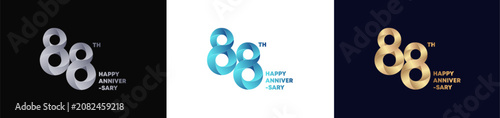 88th Logo Anniversary with abstract twist consept, Happy Anniversary with Colorful Gradient, Luxury Gold and Elegant Silver. Editable vector