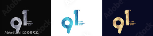 91st Logo Anniversary with abstract twist consept, Happy Anniversary with Colorful Gradient, Luxury Gold and Elegant Silver. Editable vector