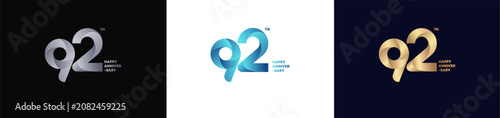 92nd Logo Anniversary with abstract twist consept, Happy Anniversary with Colorful Gradient, Luxury Gold and Elegant Silver. Editable vector