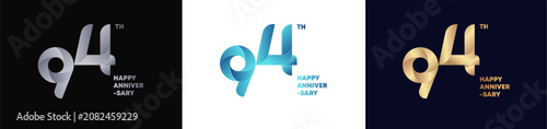 94th Logo Anniversary with abstract twist consept, Happy Anniversary with Colorful Gradient, Luxury Gold and Elegant Silver. Editable vector