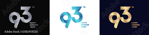 93rd Logo Anniversary with abstract twist consept, Happy Anniversary with Colorful Gradient, Luxury Gold and Elegant Silver. Editable vector