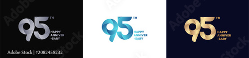 95th Logo Anniversary with abstract twist consept, Happy Anniversary with Colorful Gradient, Luxury Gold and Elegant Silver. Editable vector