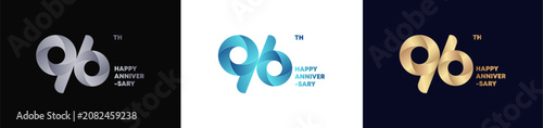96th Logo Anniversary with abstract twist consept, Happy Anniversary with Colorful Gradient, Luxury Gold and Elegant Silver. Editable vector