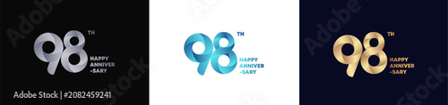 98th Logo Anniversary with abstract twist consept, Happy Anniversary with Colorful Gradient, Luxury Gold and Elegant Silver. Editable vector