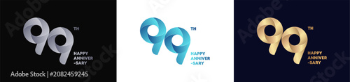 99th Logo Anniversary with abstract twist consept, Happy Anniversary with Colorful Gradient, Luxury Gold and Elegant Silver. Editable vector