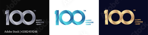 100th Logo Anniversary with abstract twist consept, Happy Anniversary with Colorful Gradient, Luxury Gold and Elegant Silver. Editable vector