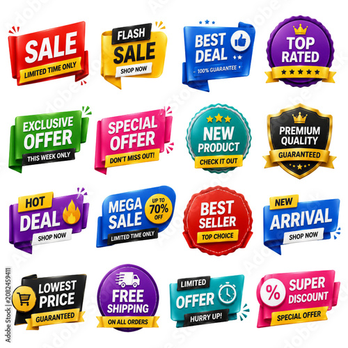 Promotional Sale Badge and Ribbon Set for Ecommerce Marketing UI Elements Collection