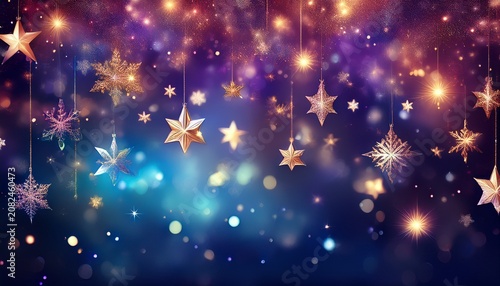 Magic Holiday Glitter Background With Stars Falling Snowflakes And Shiny Lights For Christmas And New Year Concept
