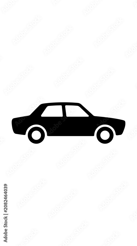 Fototapeta premium Simple Black Silhouette of a Sedan Car Icon on White Background