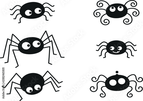 Cute Halloween Spider Icon Collection – Funny Cartoon Spider Doodle Set with Kawaii Outline Characters