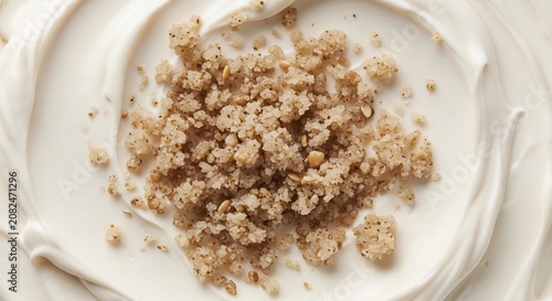 oatmeal with milk on white plate.