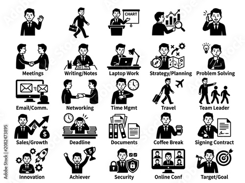Fotografie Business Icons Set: Meeting, Planning, Success, Teamwork, and Office Life