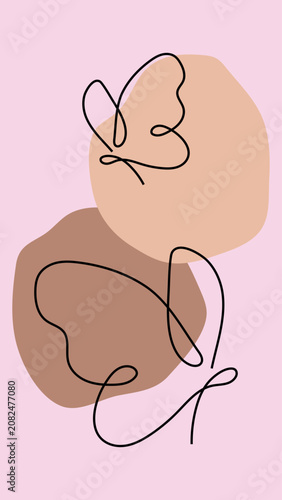 Elegant one line drawing of butterflies with soft pastel organic backgrounds for feminine branding design.