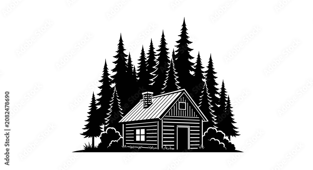 Obraz premium Small wooden cabin in forest.