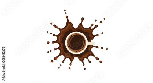 Top View of Coffee Cup with Dynamic Brown Liquid Splash Illustration