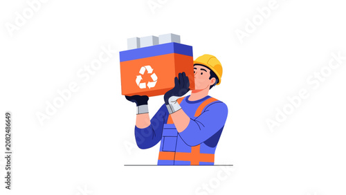 Worker Carrying Large Battery with Recycling Symbol Illustration