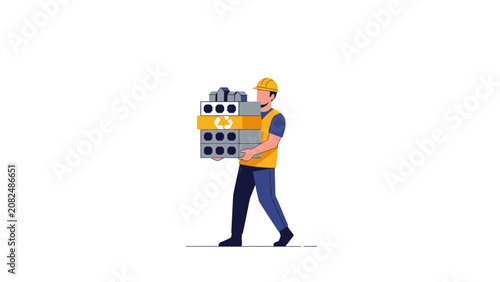 Sustainable Construction Worker Carrying Recycled Building Materials and Green Houses Illustration