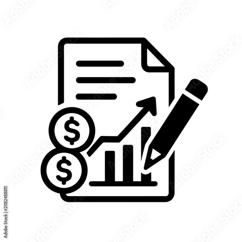 Bilde på lerret Report chart showing upward financial growth trends is being analyzed with a pencil for business planning