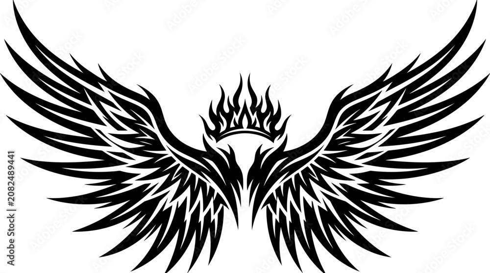 Fototapeta premium Ornate tribal wing graphic with central crown detail.